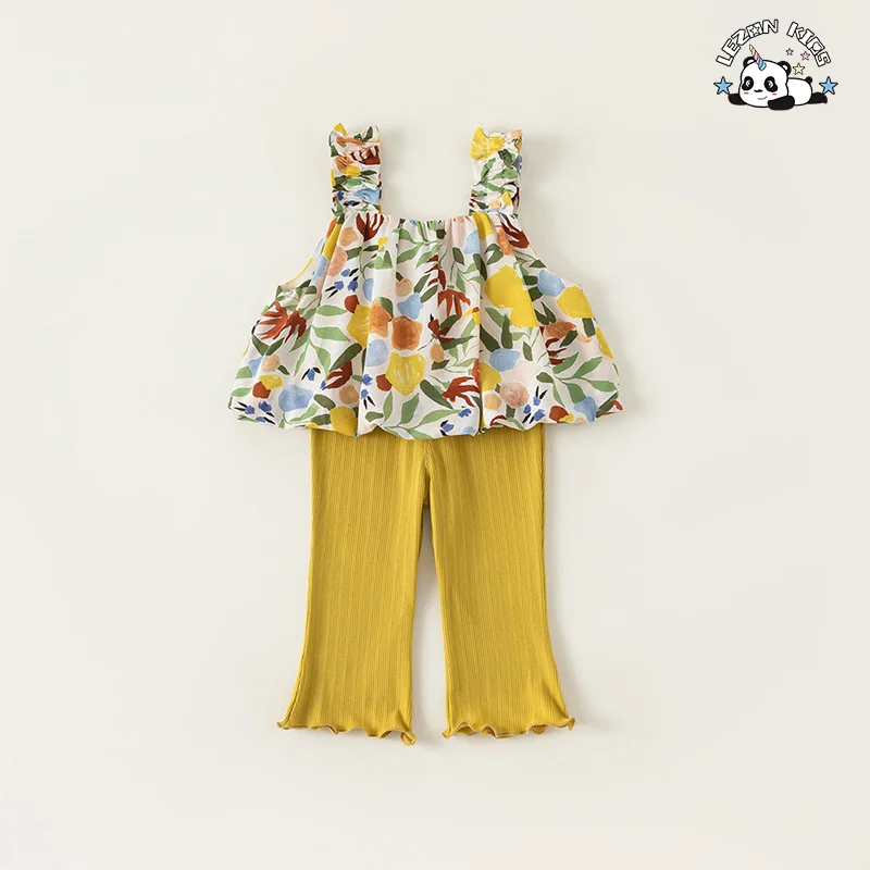 LEZONKIDS - Conjunto de Roupas de Verão de Alta Qualidade com Estampa para Meninas, Camisola e Calças Largadas para Crianças de 2 a 14 Anos